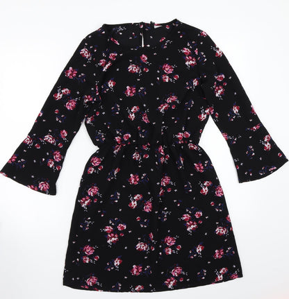 H&M Womens Black Floral Rayon A-Line  Size 4