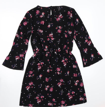H&M Womens Black Floral Rayon A-Line  Size 4