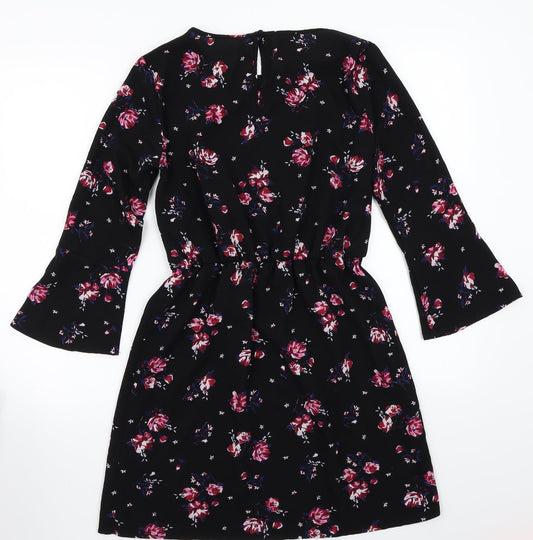 H&M Womens Black Floral Rayon A-Line  Size 4