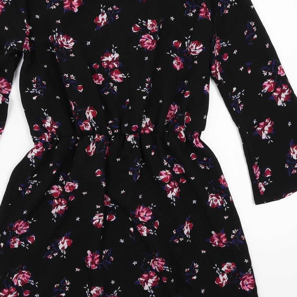 H&M Womens Black Floral Rayon A-Line  Size 4
