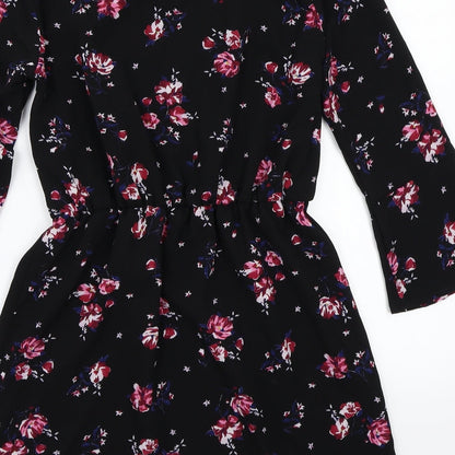 H&M Womens Black Floral Rayon A-Line  Size 4