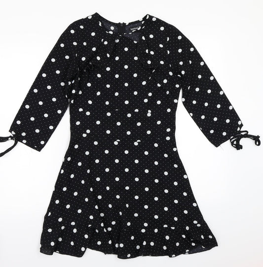Boohoo Womens Black Polka Dot  A-Line  Size 6