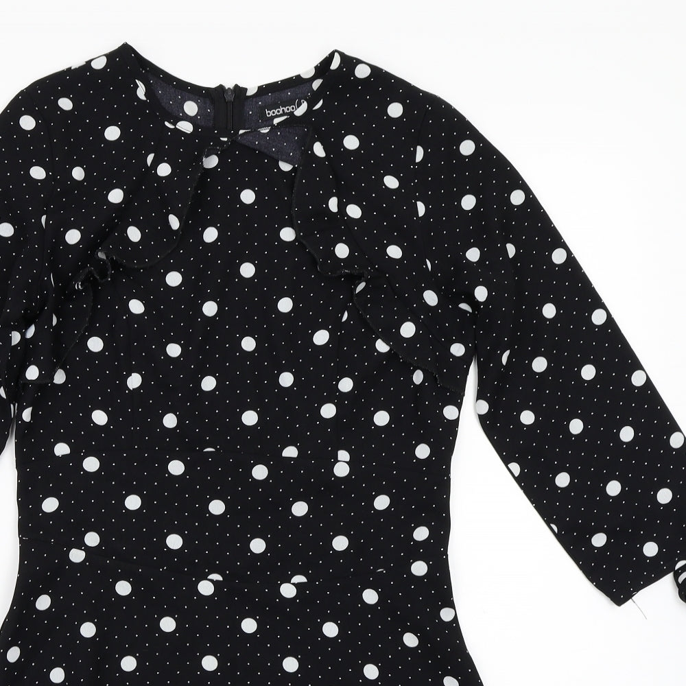Boohoo Womens Black Polka Dot  A-Line  Size 6