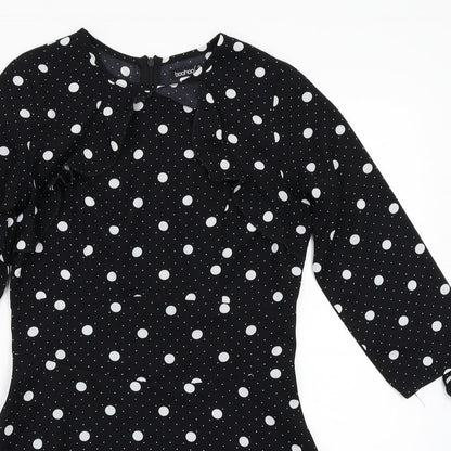 Boohoo Womens Black Polka Dot  A-Line  Size 6