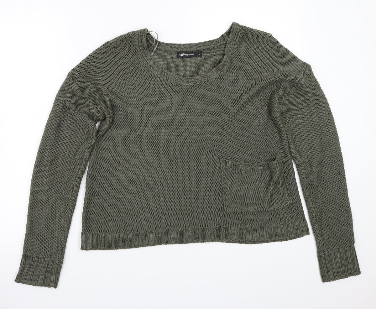 Additional front view of Internationale women’s green jumper, size UK 14