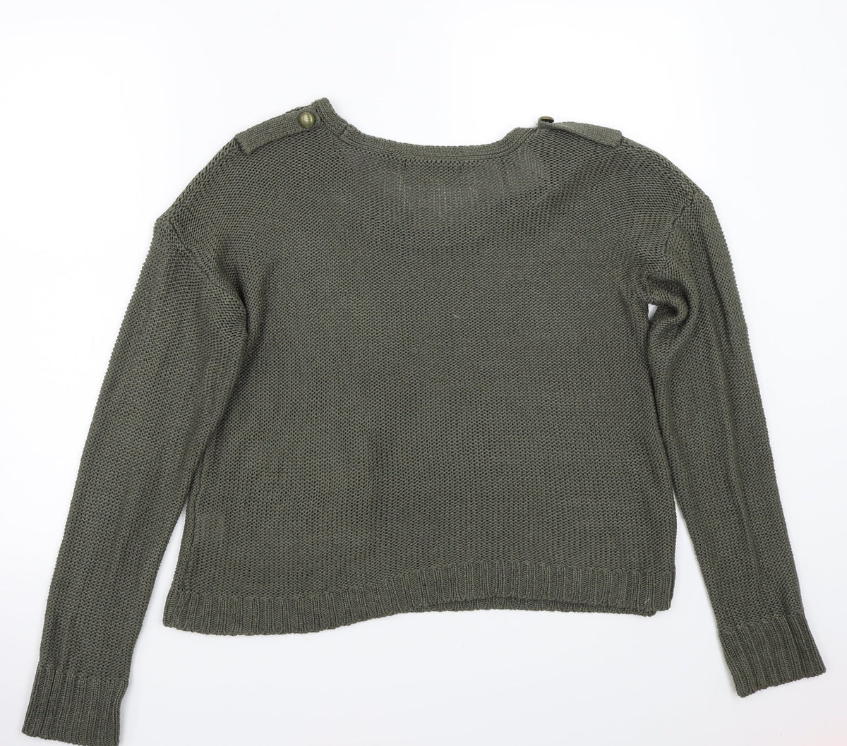 Back view of Internationale women’s green jumper, size UK 14