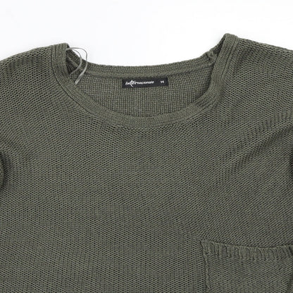 Close-up detail of Internationale women’s green jumper, size UK 14