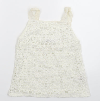 Front view of Marks & Spencer girls’ white basic tank, size 10-11, years