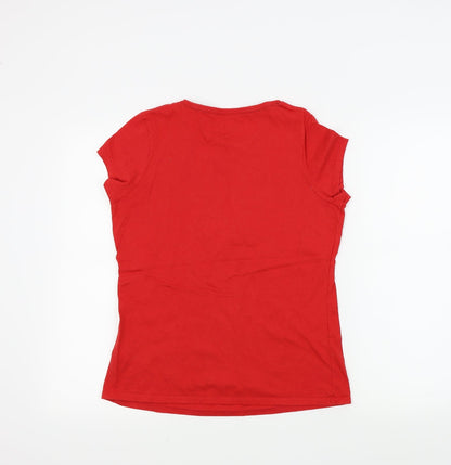 Nutmeg Womens Red Houndstooth  Basic T-Shirt Size 10  - PENGUIN, snow flakes