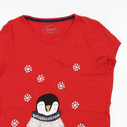 Nutmeg Womens Red Houndstooth  Basic T-Shirt Size 10  - PENGUIN, snow flakes