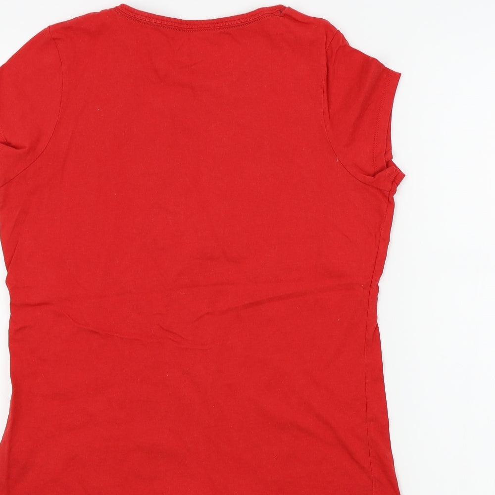 Nutmeg Womens Red Houndstooth  Basic T-Shirt Size 10  - PENGUIN, snow flakes