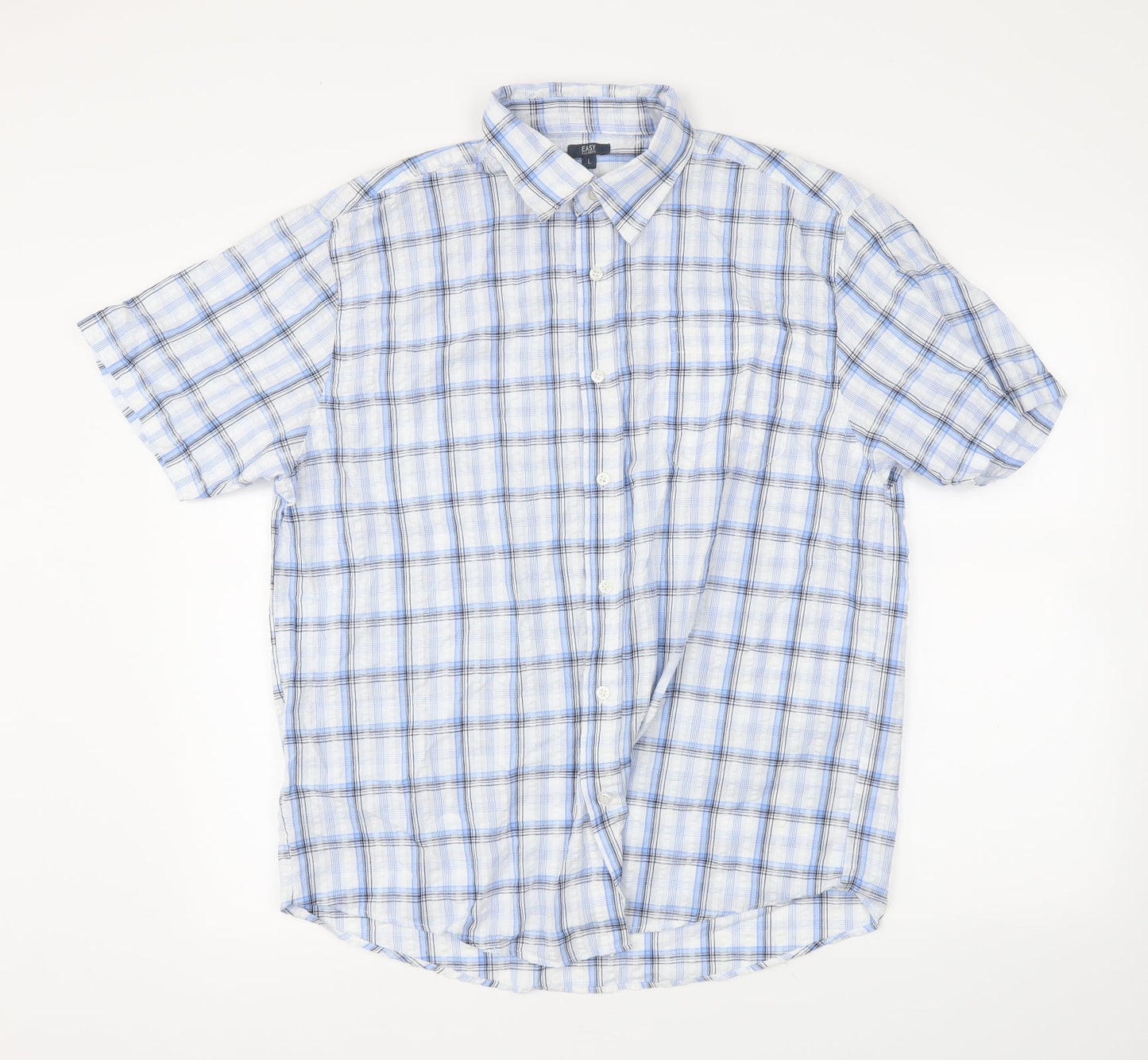 Mens UK Size L Easy Blue  Button-Up Short Sleeve Casual Shirt