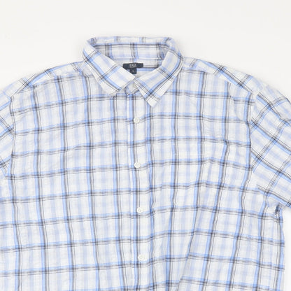 Mens UK Size L Easy Blue  Button-Up Short Sleeve Casual Shirt