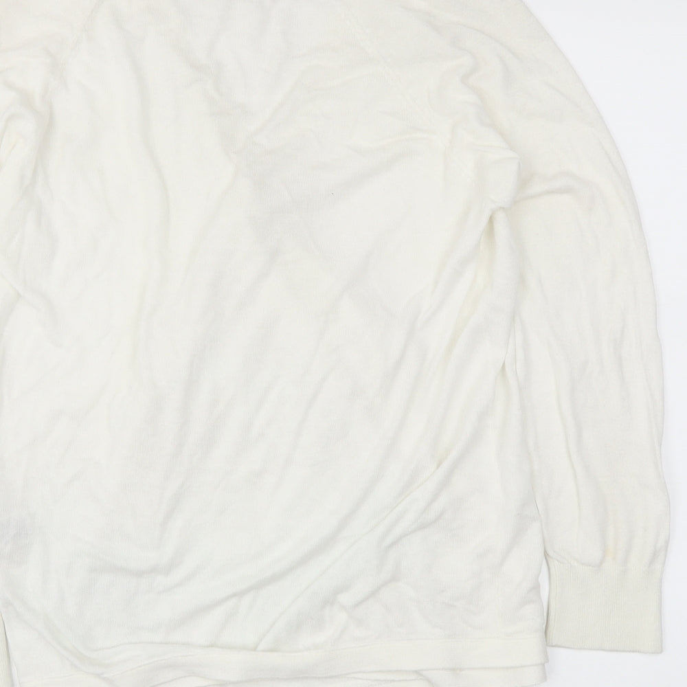 Brand and care label for Atmosphere women’s white wrap jumper, size UK 12