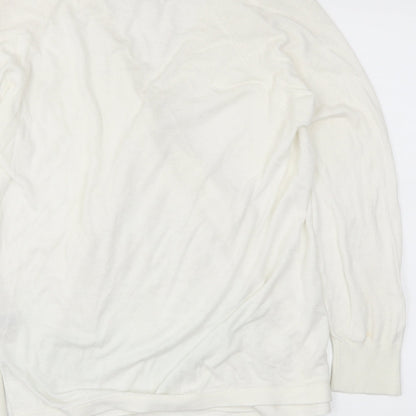 Brand and care label for Atmosphere women’s white wrap jumper, size UK 12