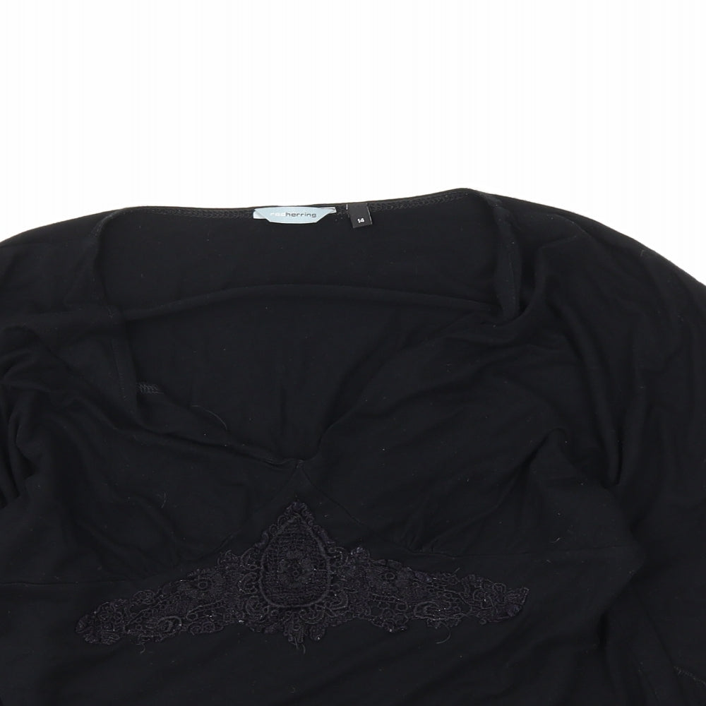 Womens UK Size 14 Red Herring Black Basic Blouse