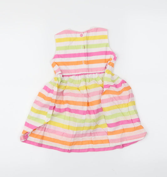 H&M Girls White Striped  Skater Dress  Size 12-18 Months