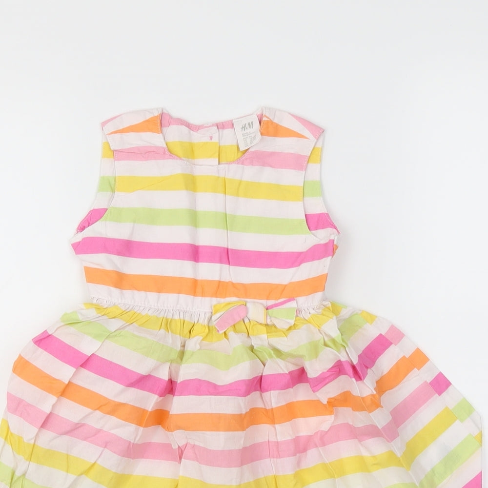 H&M Girls White Striped  Skater Dress  Size 12-18 Months