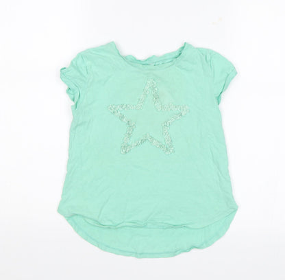 Preworn Girls Green   Basic T-Shirt Size 6-7 Years  - Star
