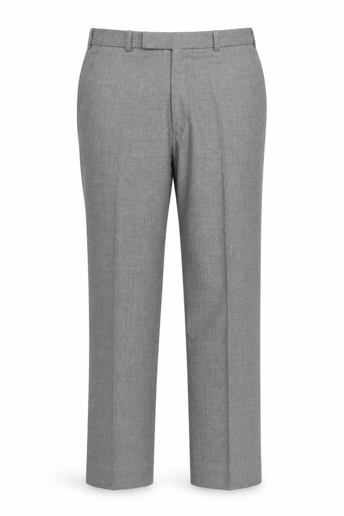 Front view of Preworn men’s grey trousers, size 33, in, 29-inch leg