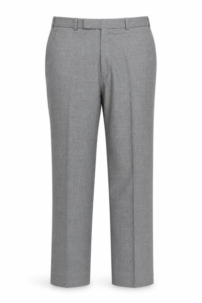 Front view of Preworn men’s grey trousers, size 33, in, 29-inch leg