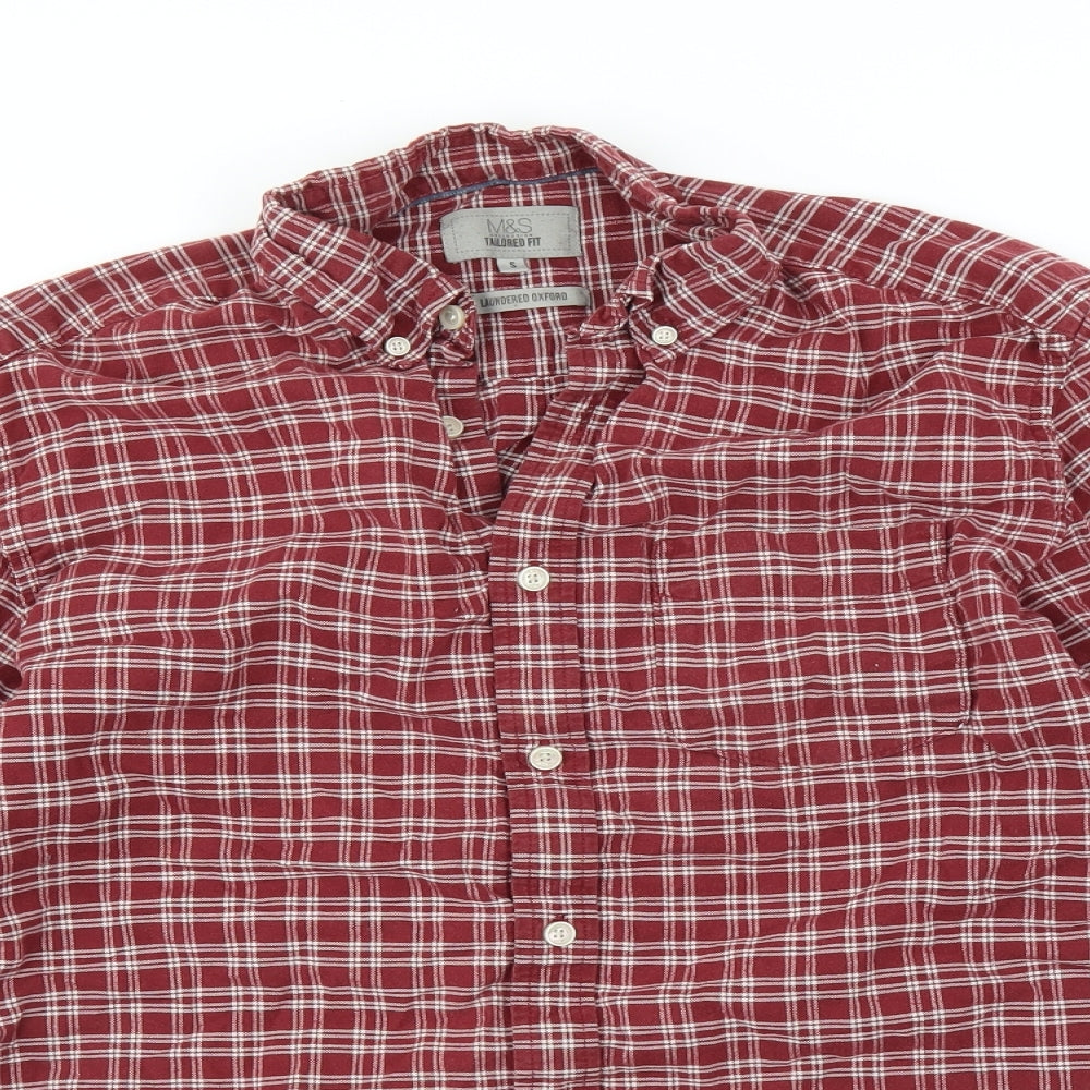 Mens UK Size S Marks and Spencer Red  Button-Up Long Sleeve Casual Shirt