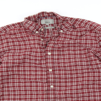 Mens UK Size S Marks and Spencer Red  Button-Up Long Sleeve Casual Shirt