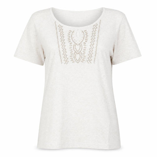 Front view of Bonmarché women’s beige basic t-shirt, size M