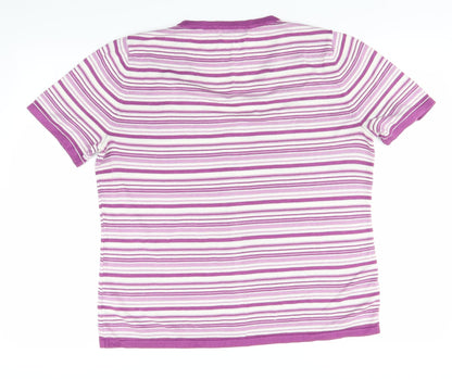 BM Womens Purple Striped Knit Cardigan Jumper Size M