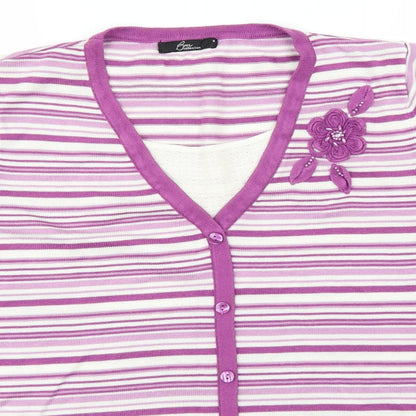 BM Womens Purple Striped Knit Cardigan Jumper Size M