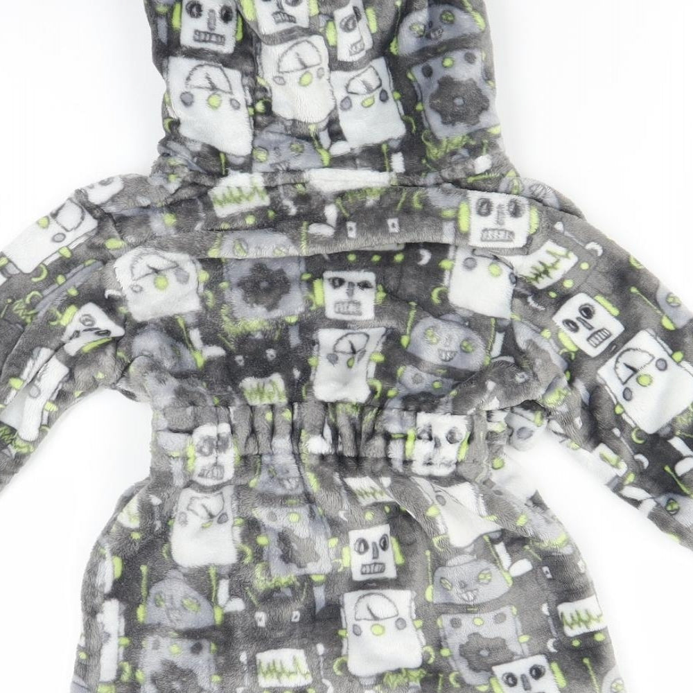 Matalan Boys Grey Geometric   Robe Size 2-3 Years  - Robots