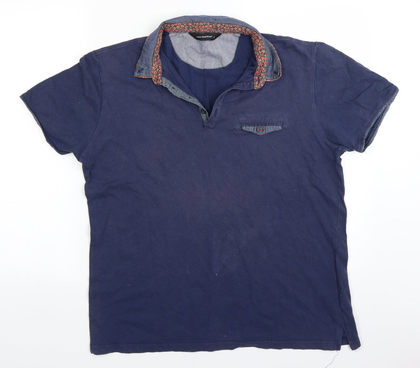 Cedar Wood State Mens Blue    Polo Size L