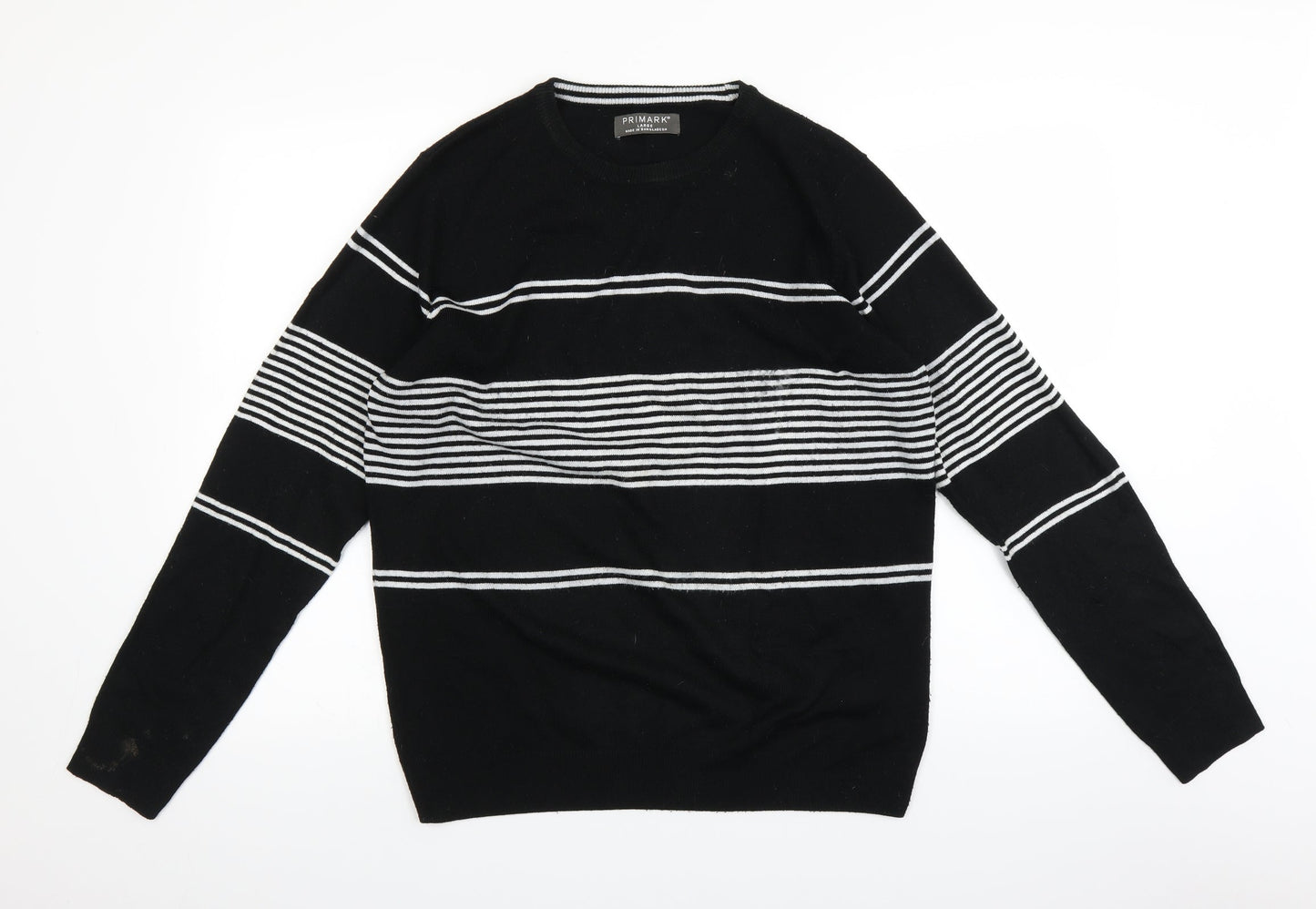 Primark Mens Black Striped Knit Pullover Jumper Size L