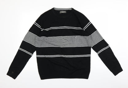 Primark Mens Black Striped Knit Pullover Jumper Size L