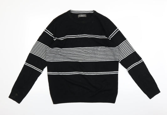 Primark Mens Black Striped Knit Pullover Jumper Size L