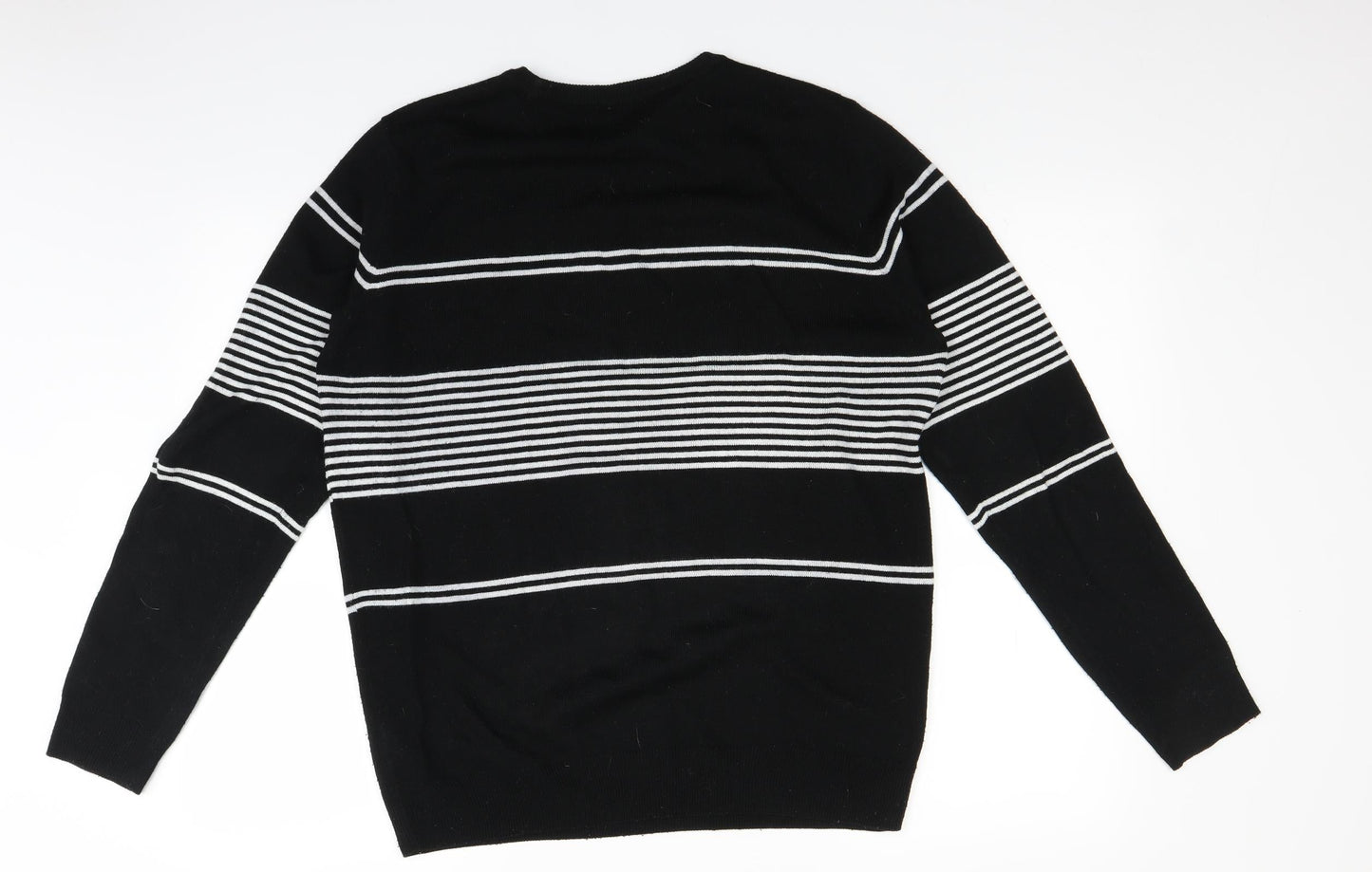 Primark Mens Black Striped Knit Pullover Jumper Size L