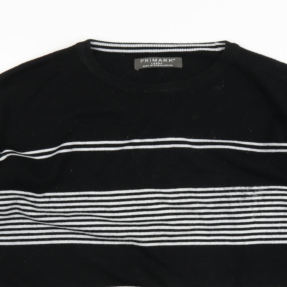 Primark Mens Black Striped Knit Pullover Jumper Size L
