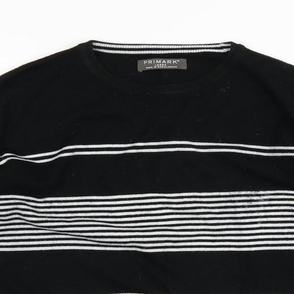 Primark Mens Black Striped Knit Pullover Jumper Size L