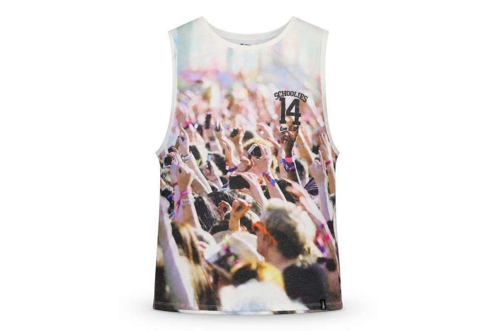 Front view of factory women’s white basic tank, size S