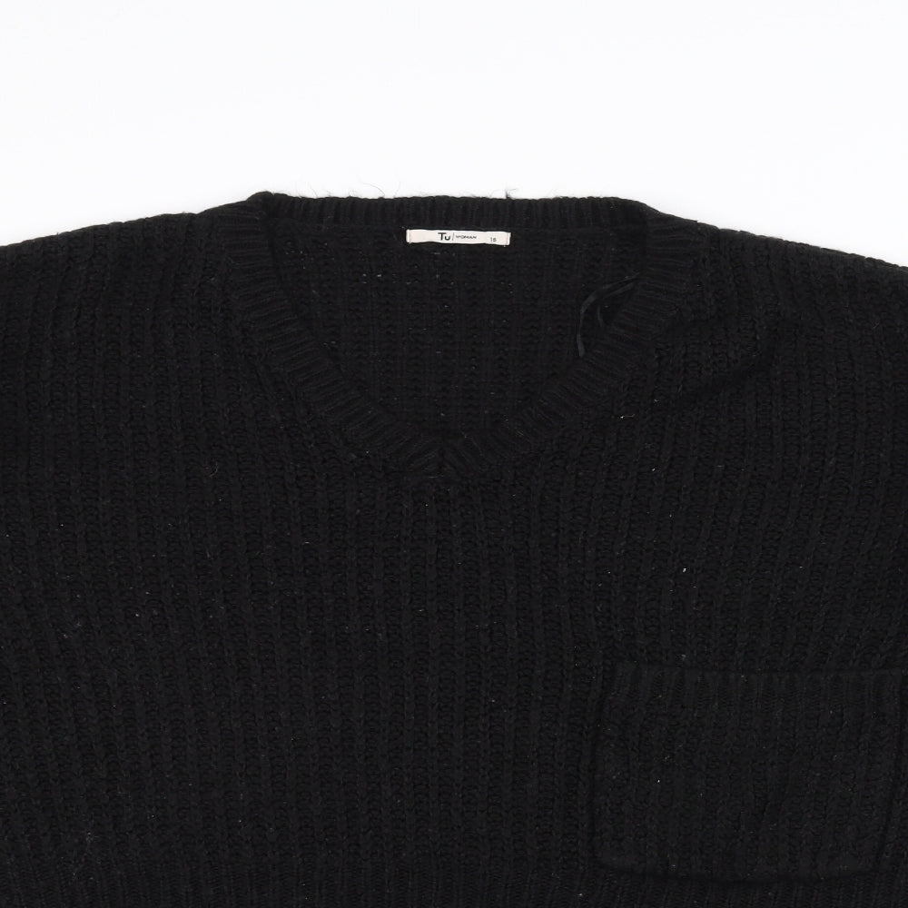 Close-up detail of Tu women’s black knit jumper, size UK 16