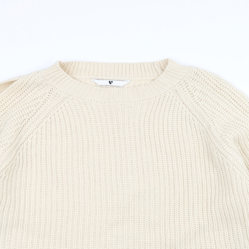 Close-up detail of Very women’s white knit jumper, size UK 14