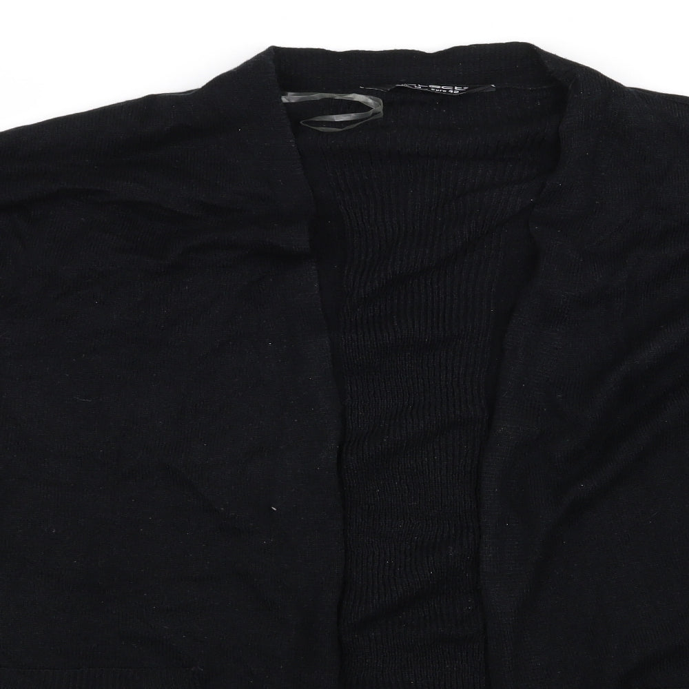 Close-up detail of Select women’s black rayon cardigan jumper, size UK 14