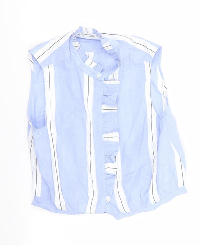 ming Womens Blue Striped  Basic Blouse Size L