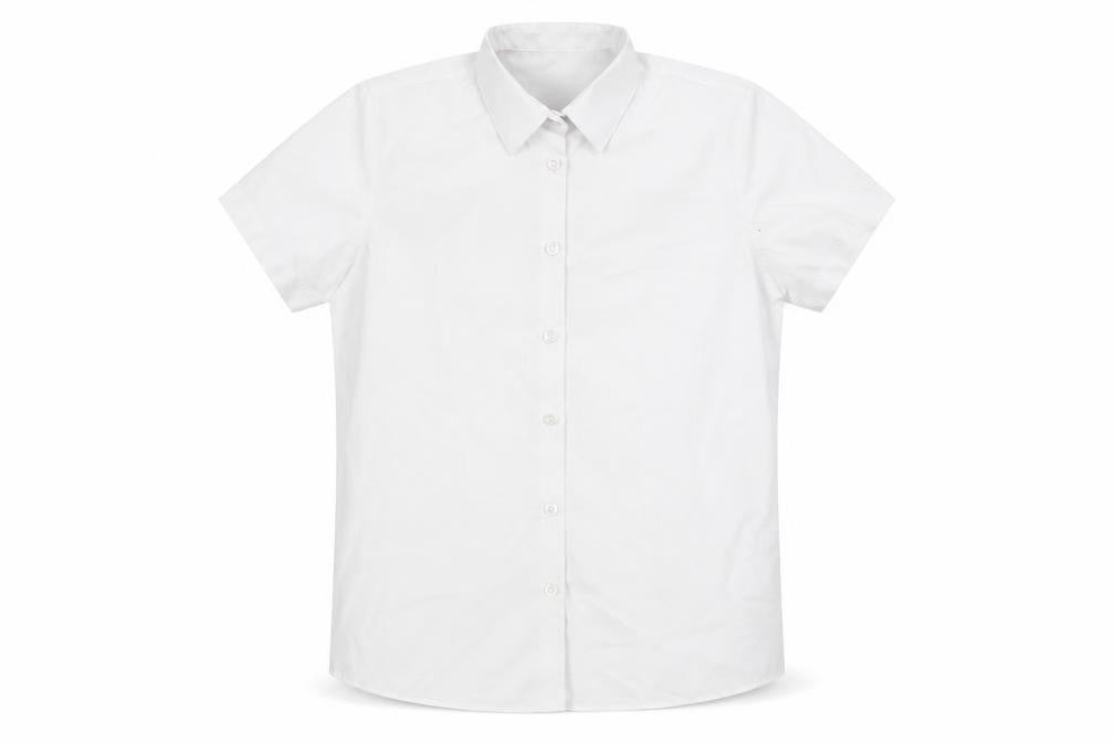 Front view of gerge girls’ white basic button-up, size 12, years