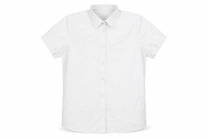 Front view of gerge girls’ white basic button-up, size 12, years