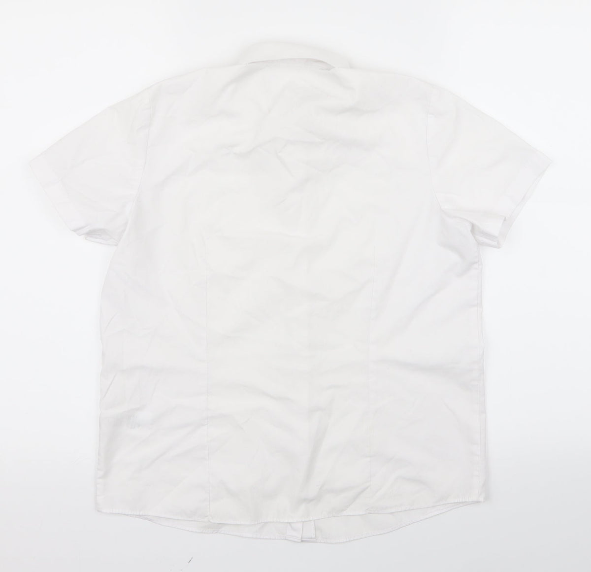 Back view of gerge girls’ white basic button-up, size 12, years