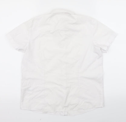 Back view of gerge girls’ white basic button-up, size 12, years