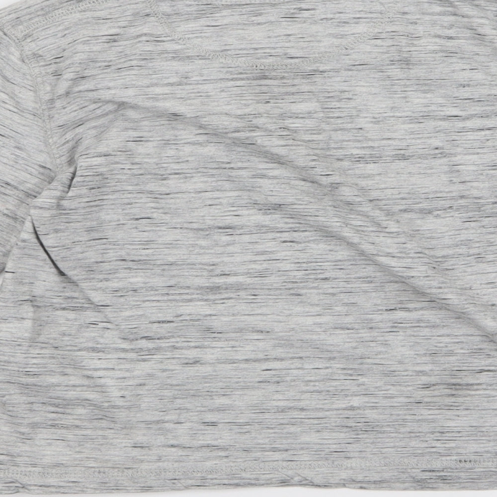 Brand and care label for H&M boys’ grey striped basic t-shirt, size 4, years
