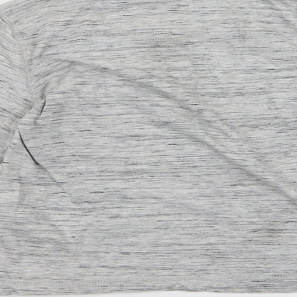 Brand and care label for H&M boys’ grey striped basic t-shirt, size 4, years