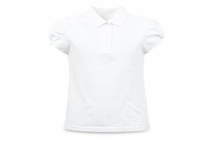 Front view of Preworn girls’ white basic polo, size 7, years